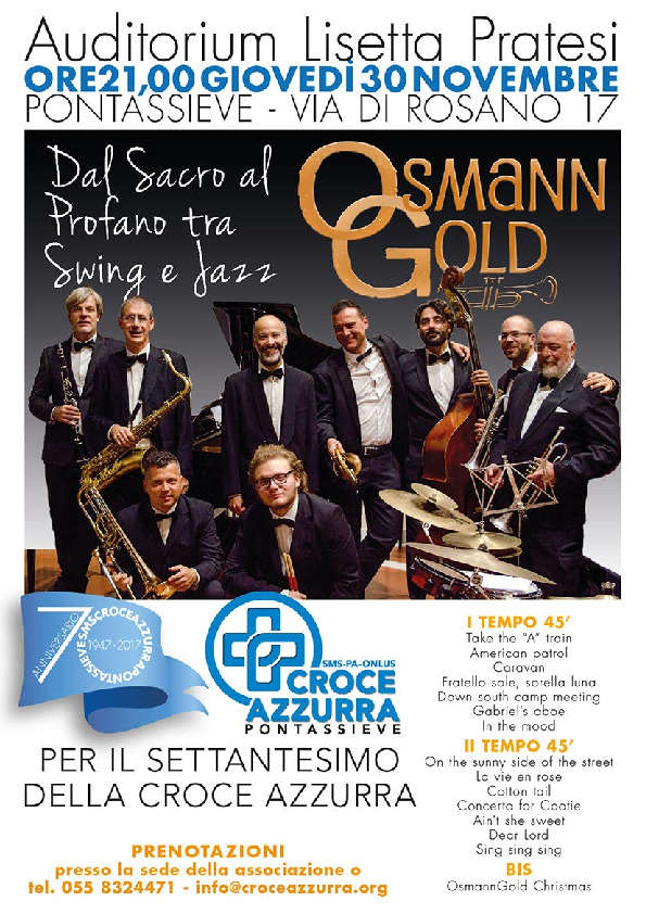 Locandina OsmannGold concerto per il settantesimo della Croce Azzurra di Pontassieve