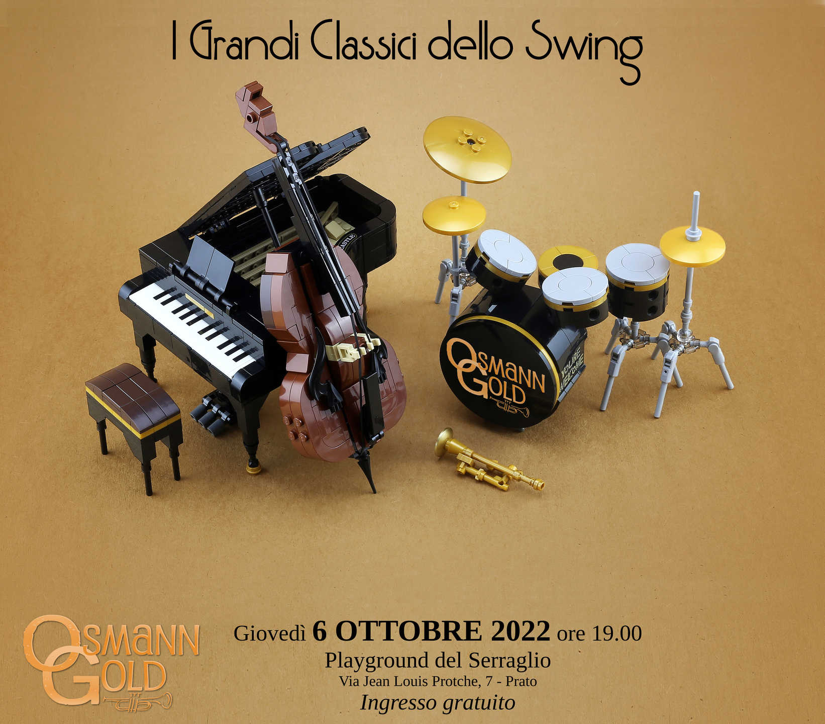 Locandina del concerto OsmannGold "I Grandi Classici dello Swing" a Prato per i 30 anni del PIN