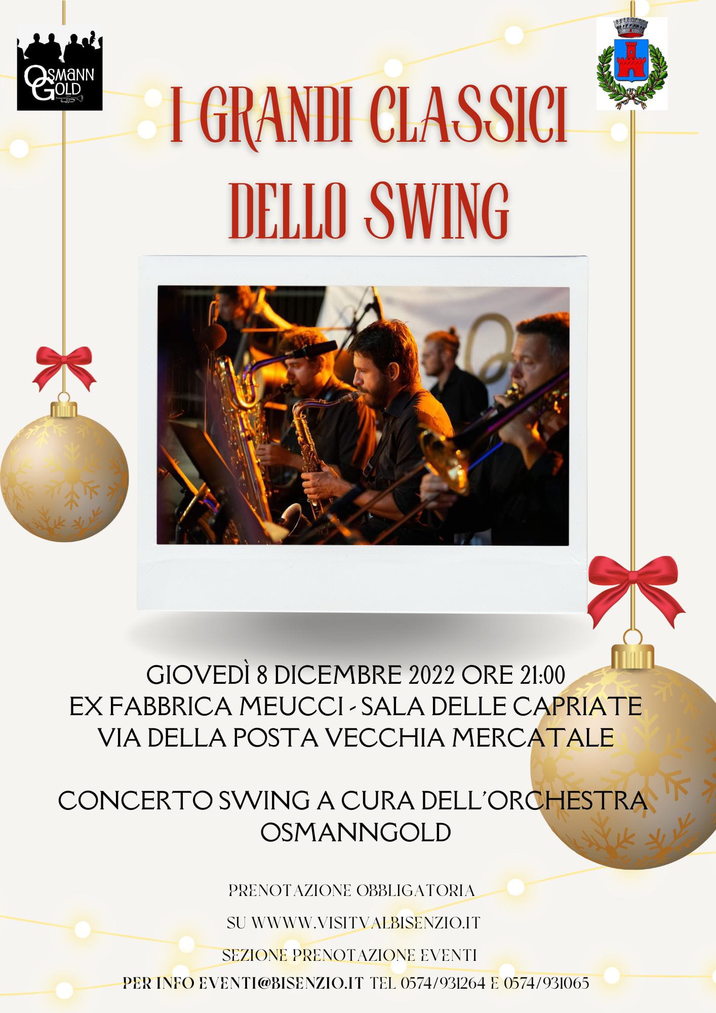 Locandina del concerto OsmannGold "I Grandi Classici dello Swing" a Vernio