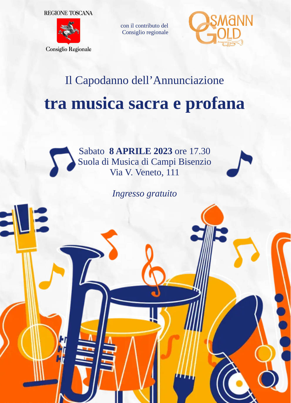Locandina del concerto OsmannGold "Tra musica sacra e profana" a Campi Bisenzio