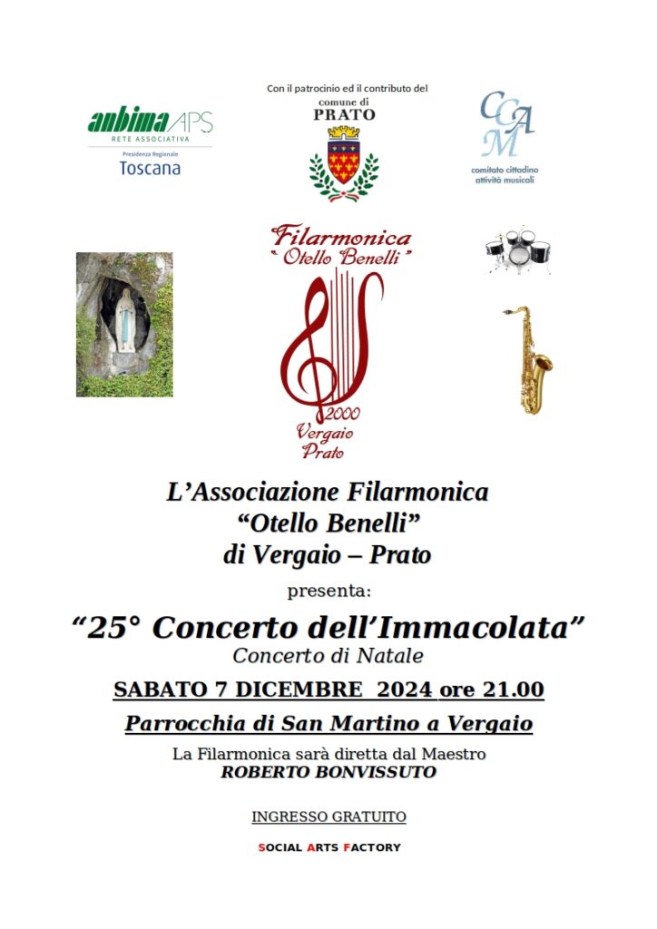 Locandina Concerto di Natale della Filarmonica Otello Benelli